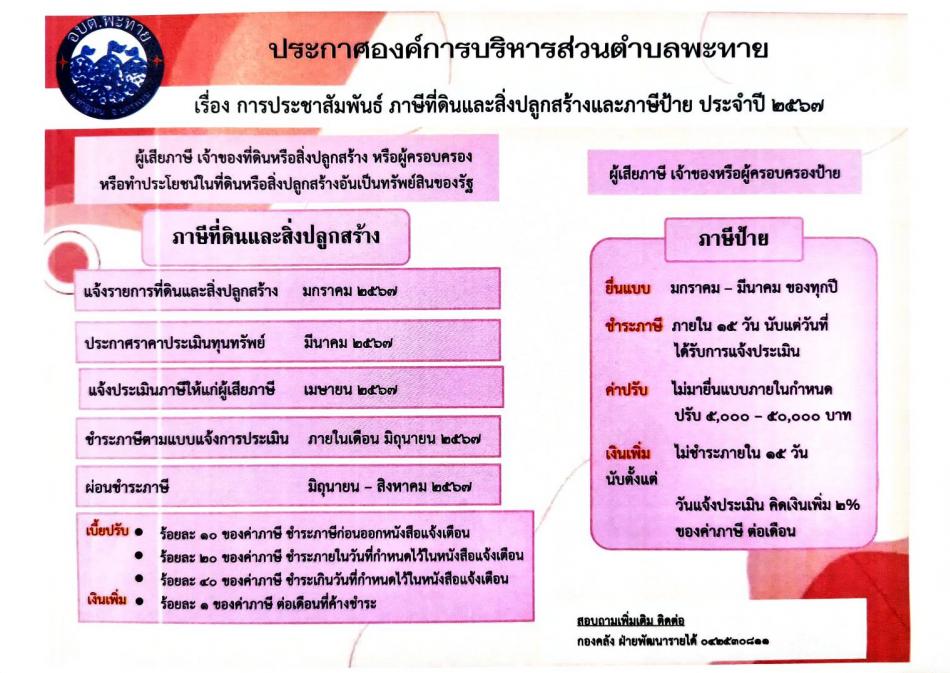 ประชาสัมพันธ์ ภาษีที่ดินและสิ่งปลูกสร้างและภาษีป้าย ประจำปี 2567